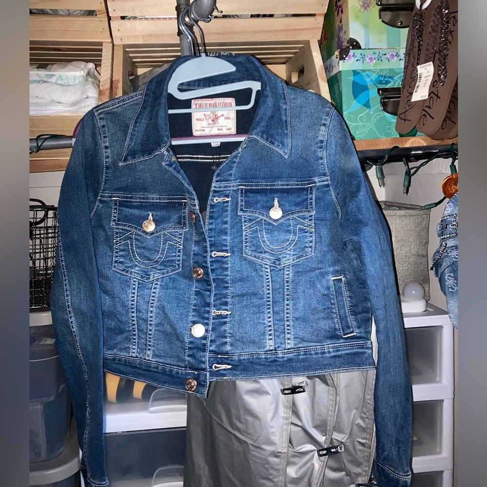 NWT True Religion Cropped Denim Jean Jacket ~ Large